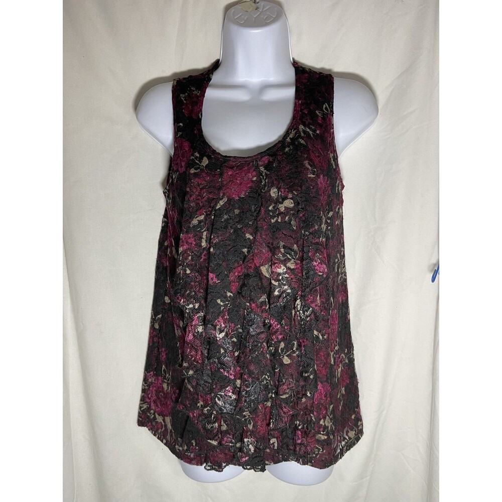 CATO Women's Size S Lace Ruffle Tank Top Floral Sleeveless Keyhole Back Blouse
